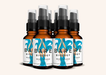 Bare Biology Beam and Balance Product bottles on a white background