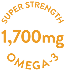 Super Strength Omega-3 supplement label with 1,700 mg concentration on a white background