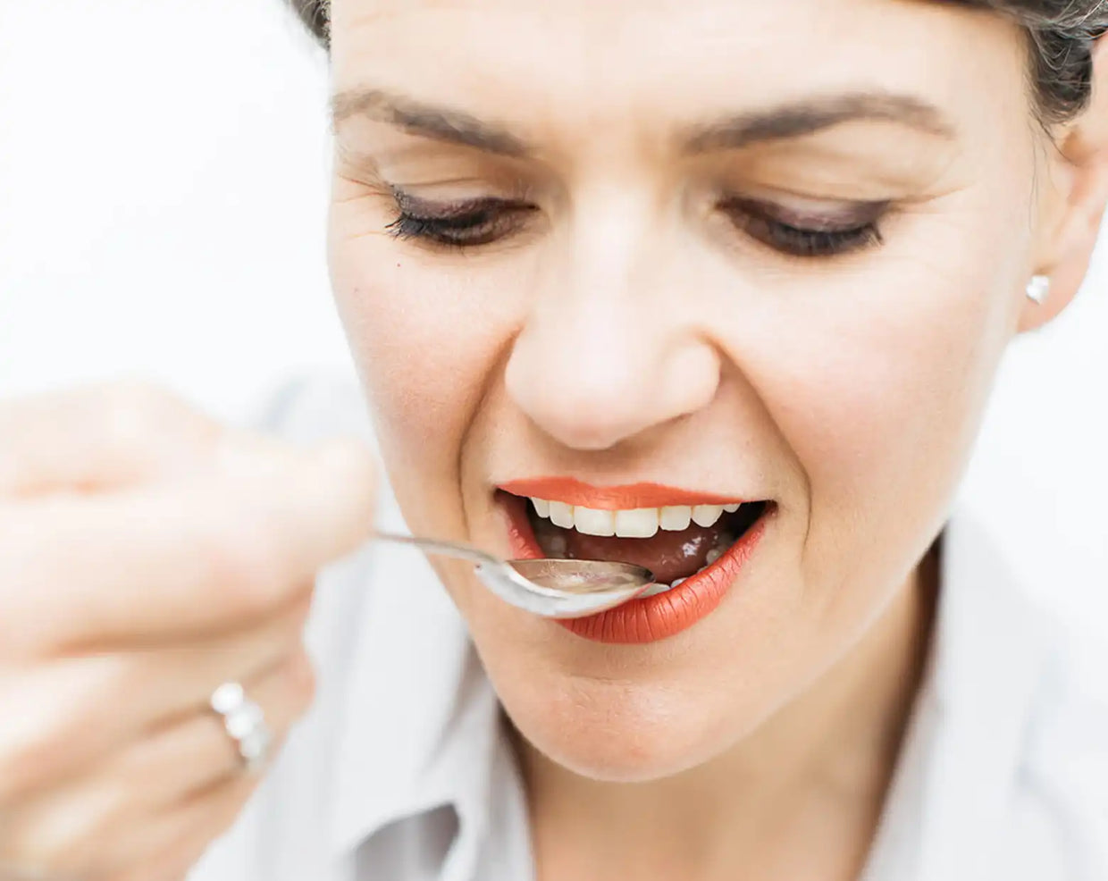 bare biology life and soul omega 3 liquid on spoon taken by founder melanie lawson