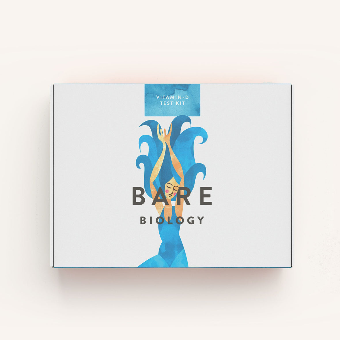 Bare Biology Vitamin D test kit with colourful illustration on packaging of lady with blue wavy hair.