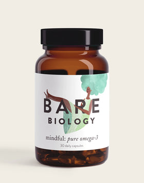 bare biology mindful omega 3 fish oil supplement for brain health pack shot on white background