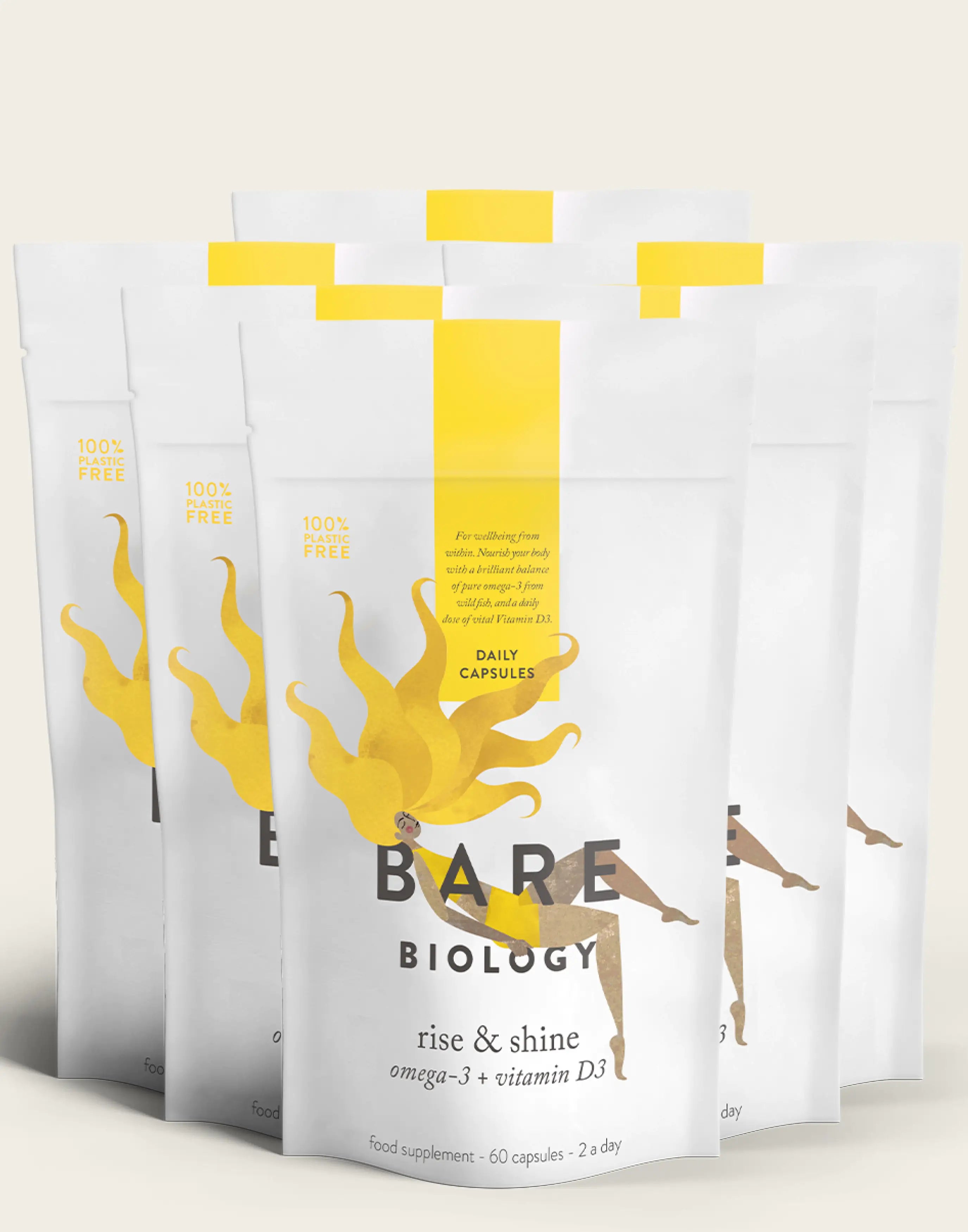 Rise & Shine x6 Pack Paper Pouch Omega3 & Vitamin D3 Bare Biology