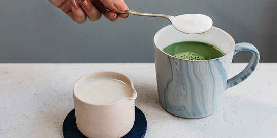 collagen matcha latte with a tablespoon of collagen powder