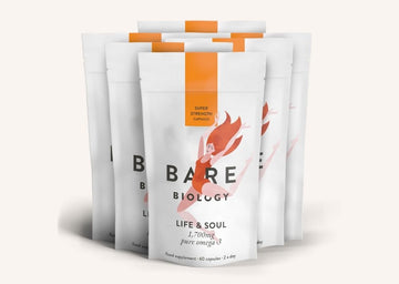 Bare Biology Life & Soul omega-3 Daily supplement pouches on a white background