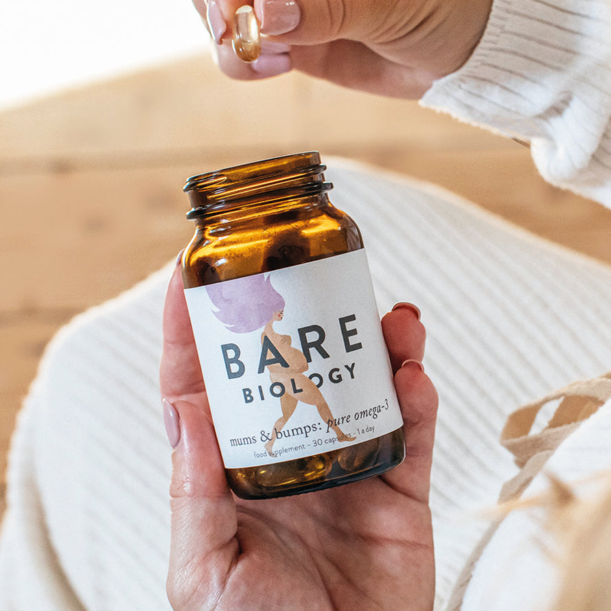 Mums & Bumps Glass Jar Omega3 Capsules Bare Biology