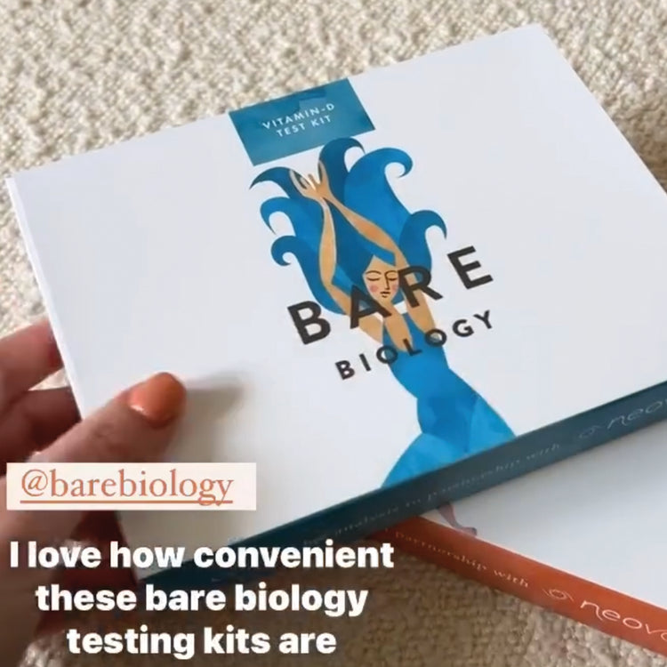 social media post with a hand holding the bare biology vitamin d test kits 