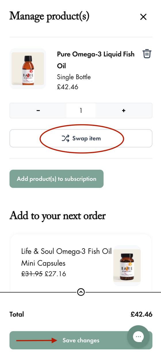 Bare Biology subscription swap item button