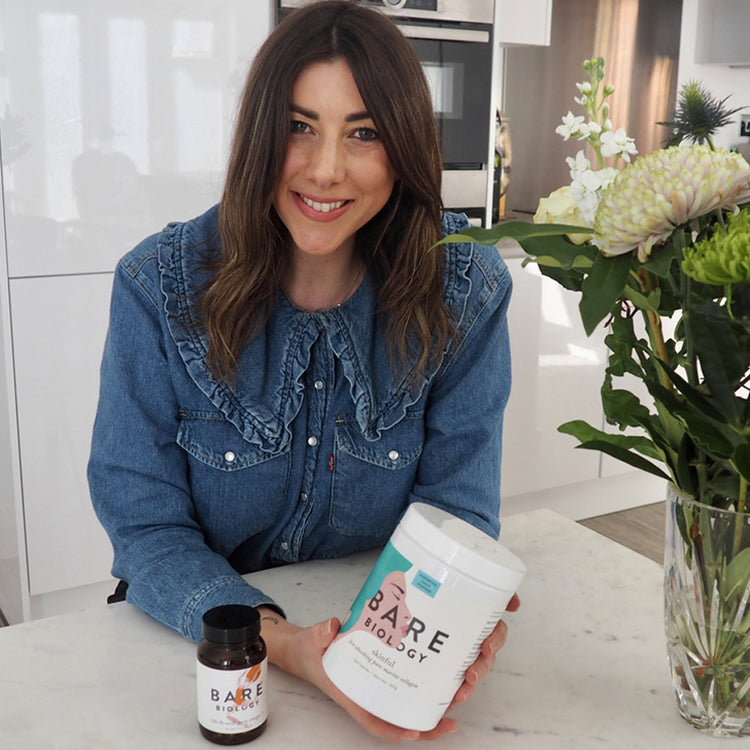 nutritional therapist jen warpole with bare biology collagen and omega 3 supplements