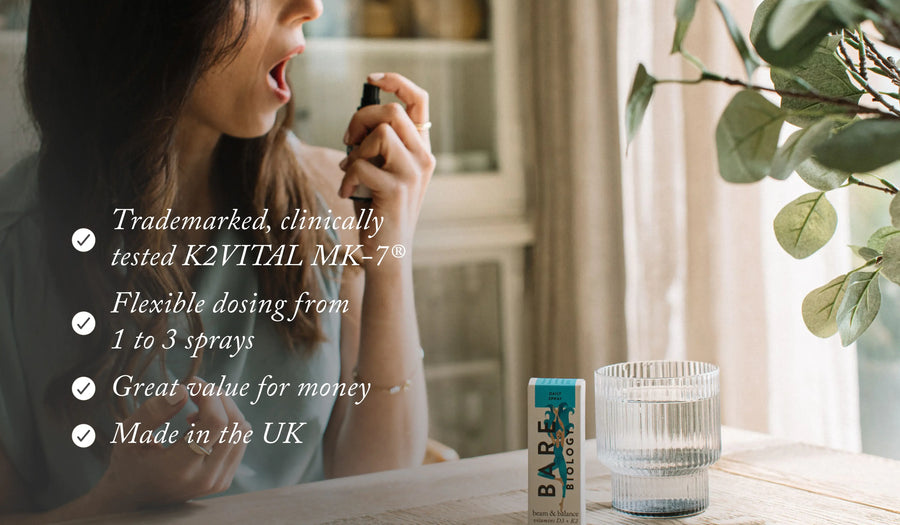Trademarks clinically tested K2 VITAL MK-7. Flexible dosing from 1–3 sprays. Great value for money. Made in the UK.