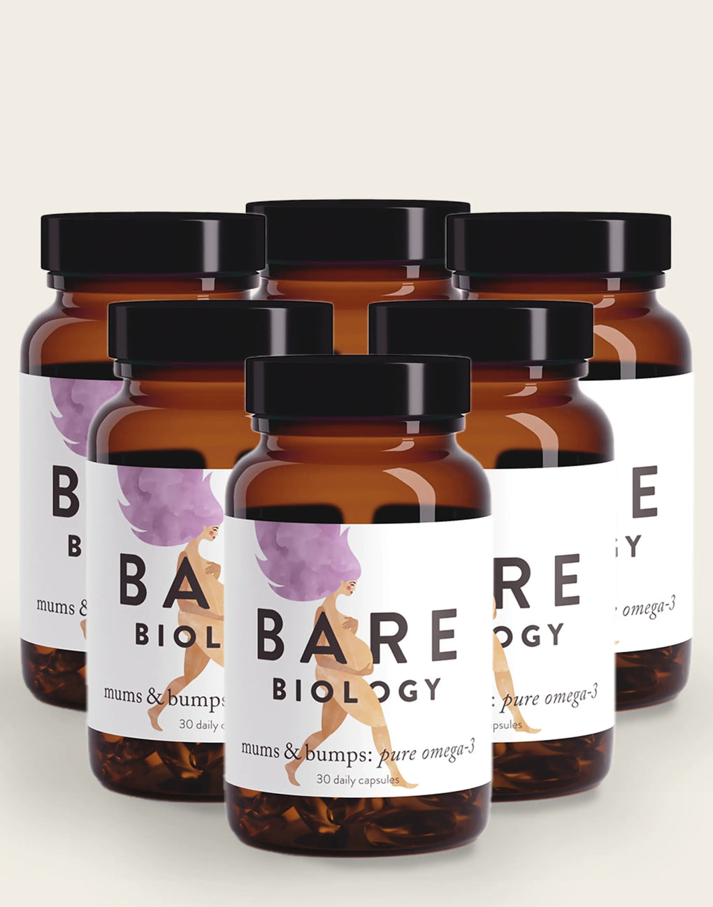 Mums & Bumps x6 Pack Glass Jar Omega3 Capsules Bare Biology
