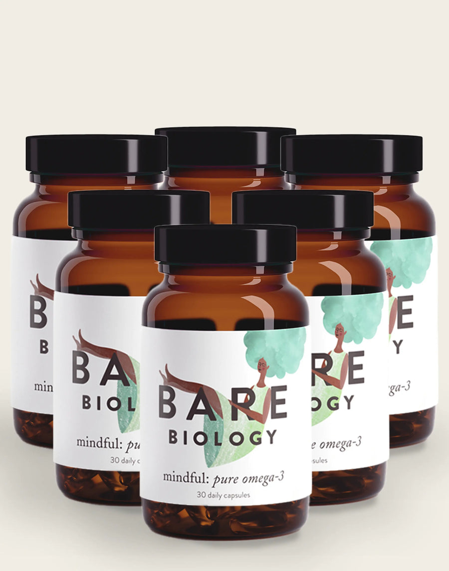 bare biology mindful omega 3 fish oil supplement for brain health bottles shot on white background