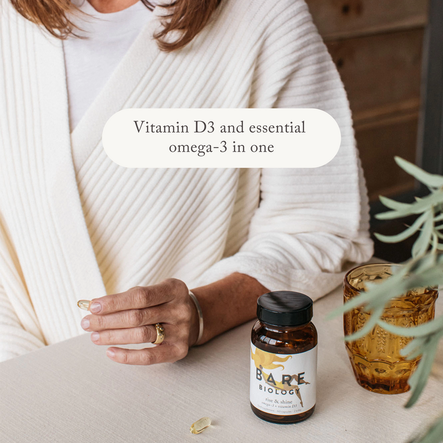 Rise & Shine Omega-3 Plus Vitamin D3 Capsules Glass Jar
